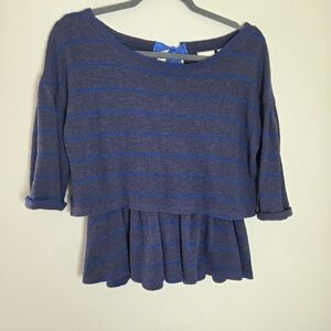 Anthropologie Postmark Blue Ruffle Hem Sweater